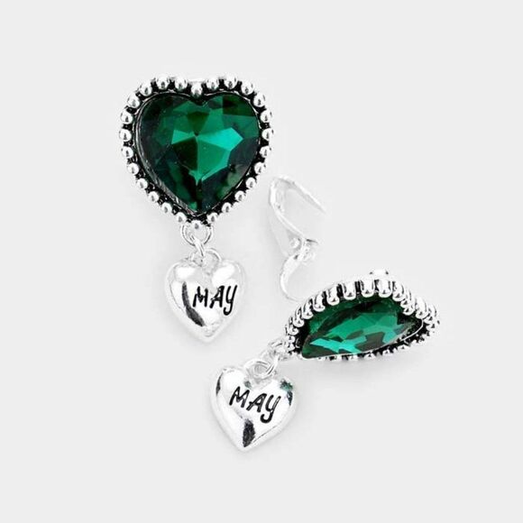 May Birthstone Heart Dangle Clip On Earrings NWT - Picture 1 of 5